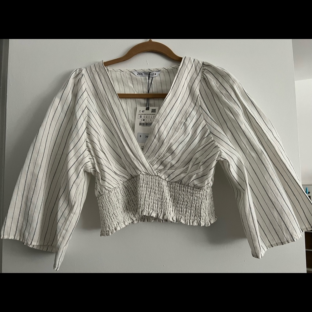 ZARA STRIPED LINEN BLOUSE